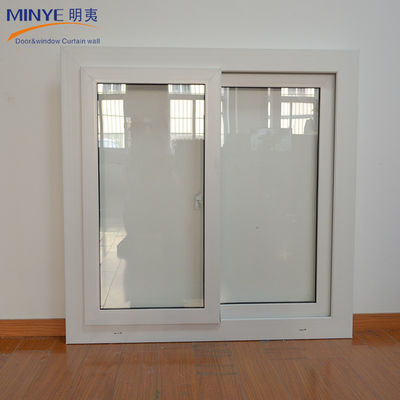 UPVC PVC διπλά γυαλισμένα συρόμενα παράθυρα και πόρτες με υλικό πλέγματος οθόνης από ίνες γυαλιού