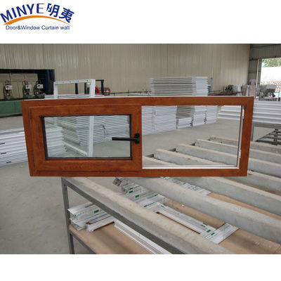 Ηχητικά αδιάβροχο πλαστικό πλαίσιο UPVC/PVC Στρίψιμα παράθυρα με διπλό τζάμι σε χρώμα ξύλου