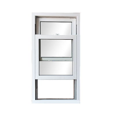 UPVC χειροκίνητο κατακόρυφο συρόμενο παράθυρο με σκληροποιημένο γυαλί και πλέγμα οθόνης από ίνες γυαλιού