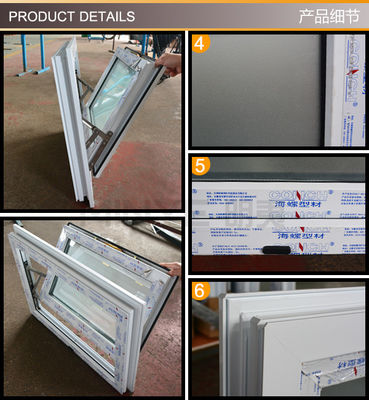 Ανοιχτό φυσιολογικό προφίλ PVC χρώμα προσαρμογή UPVC / PVC οριζόντια περιστρεφόμενα μονό κρεμασμένα παράθυρα